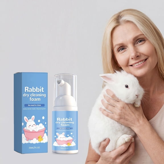 Rabbits Cleansing Mousse, 30ml, Mild Non-Stimulating Moisturizing Hair Care Spray for Sensitive Pets, Tear-Free Formula with Oat Amino Acids, No Rinse Needed, 1 Count