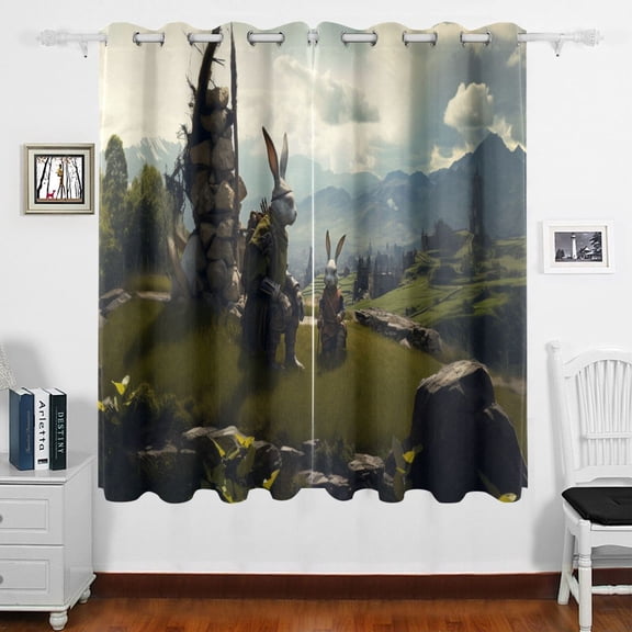 Rabbits Clouds Forest Trees Camping Curtains Black Out 63 Inch Length Curtains for Sliding Glass Doors Bedroom Living Room 2 Panels Set