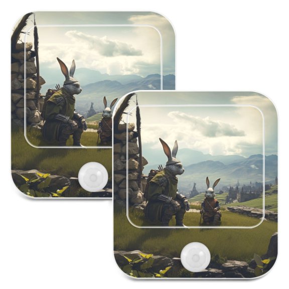 Rabbits Clouds Forest Trees Camping Night Lights Plug into Wall LED with Auto Light Sensor Warm Light for Kids Hallway Bedroom Living Room Kitchen Bathroom Set of 2