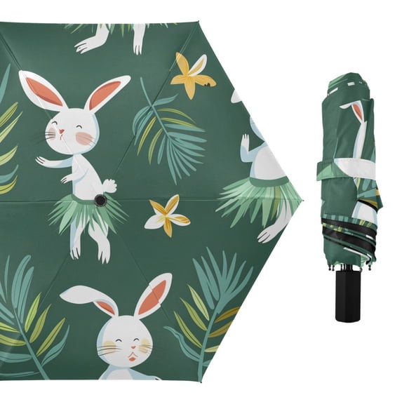 Rabbits Dancing Hula-hula Leaves All Weather Umbrella Triple Folding ...