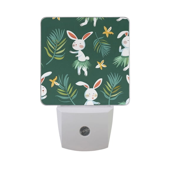 Rabbits Dancing Hula-hula Leaves LED Night Light with Smart Sensor Plug Into Wall Dusk to Dawn 2 packs
