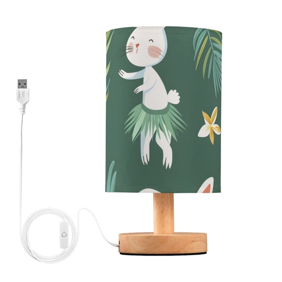 Rabbits Dancing Hula-hula Leaves Table Lamp with USB Port LED Warm Light Lamp Night Light Home Decor