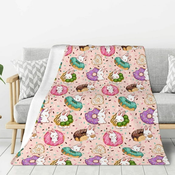 Rabbits Donut Throw Blanket Lightweight Warm Flannel Fleece Blankets Cozy Soft Air Conditioning Blanket Gift for Women Men Girls Boys 50"x40"