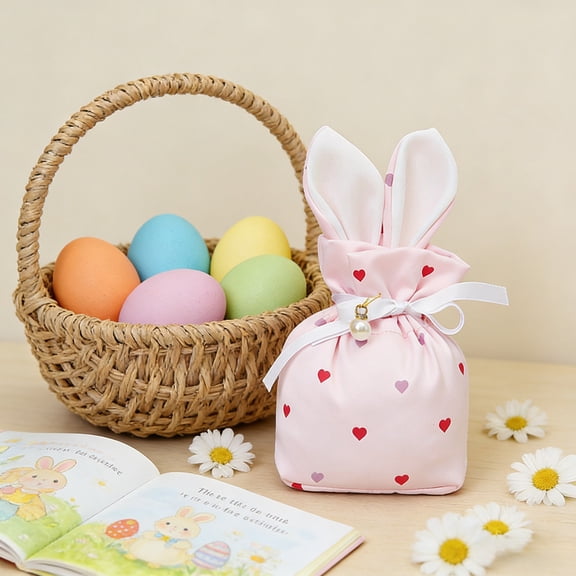 Rabbits Ear Bundle Pocket 3.9x2.1x3.9 Inch, Jewelry Storage Gift Wrapping Bag Bunny Ear Gift Handbag for Party Favor Packaging Boutique Accessories(1pcs, Pink)