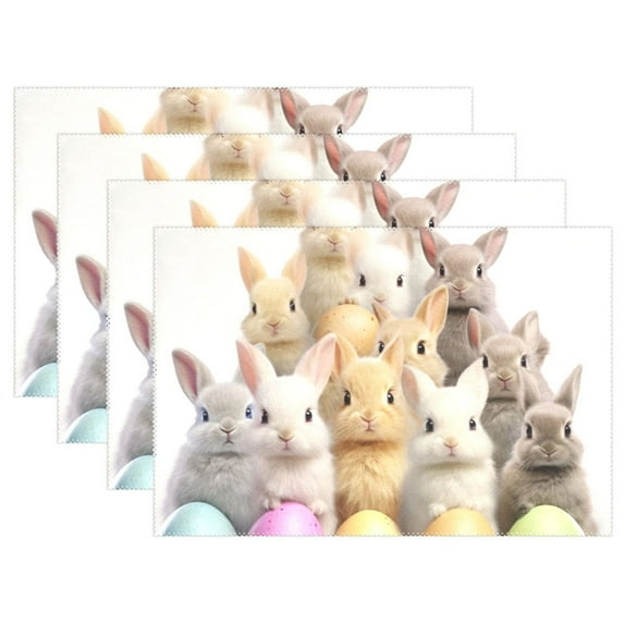 Rabbits in Easter Eggs 12×18 inch Placemats Heat Resistant Washable Foldable Rectangular Placemats Set Decoration Indoor Outdoor for Kitchen Dining Table 4PCs