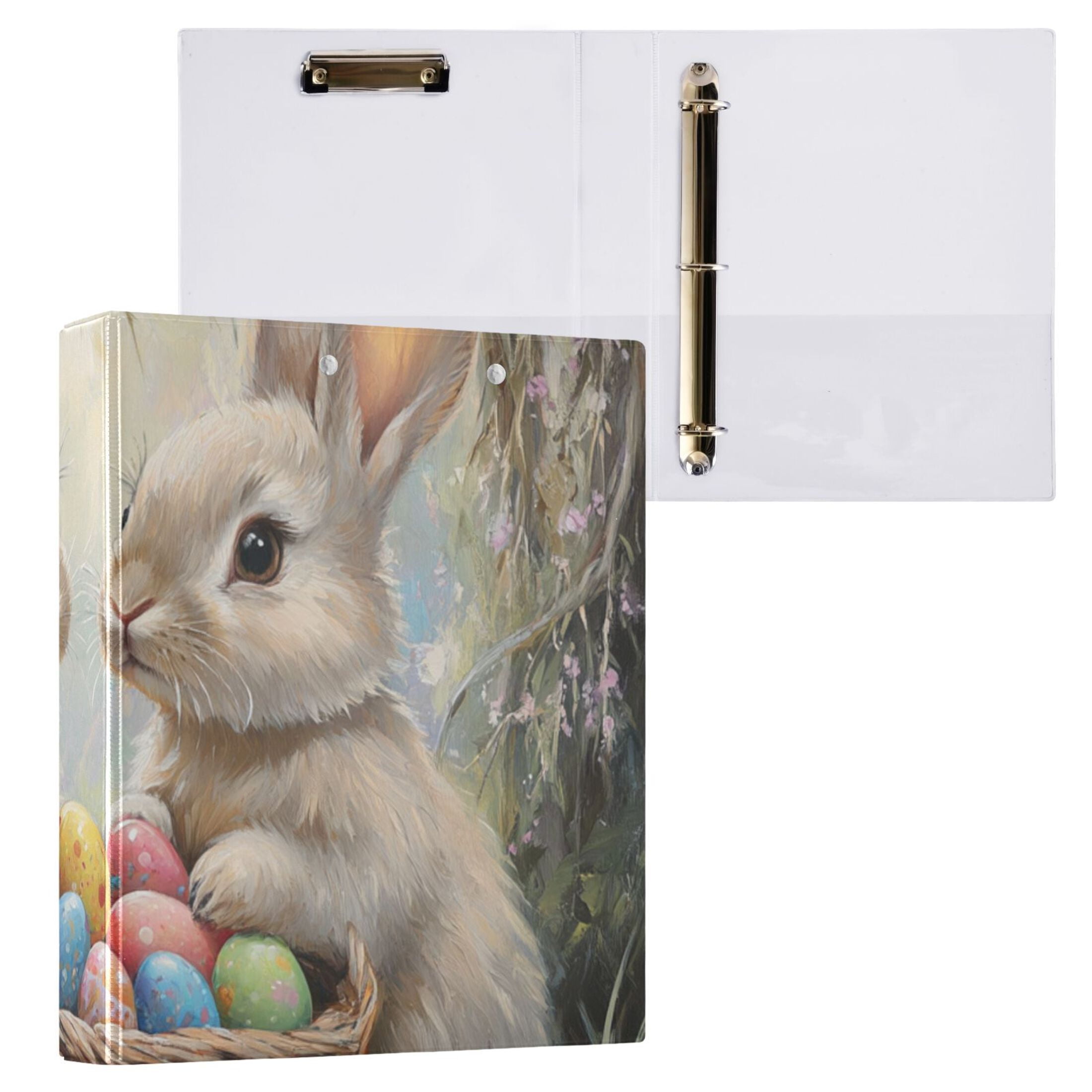 Rabbits Easter Eggs 3 Ring Binders 1.5 inch Hardcover File Folders with Interior Pockets A4 Size Organizer for School Office Hospital Set of 2