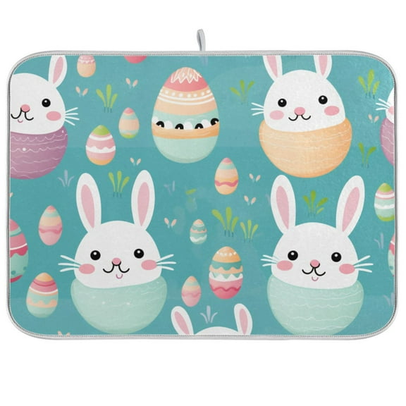 Rabbits Easter Eggs Dish Drying Mat Dish Drainer Rack Mats Water Absorbent Non-Slip Easy Clean Heat Resistant for Kitchen Counter