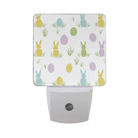 Rabbits Easter Eggs Grass Pastel Color LED Night Light with Smart Sensor Plug Into Wall Dusk to Dawn 2 packs
