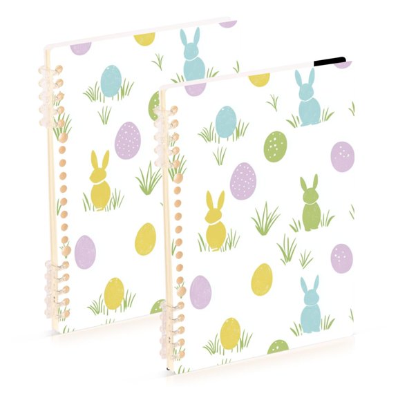 Rabbits Easter Eggs Grass Pastel Color Notebook Detachable Coil Notebook Diary Plan Book A5 Size 60 Pages 2 Pack