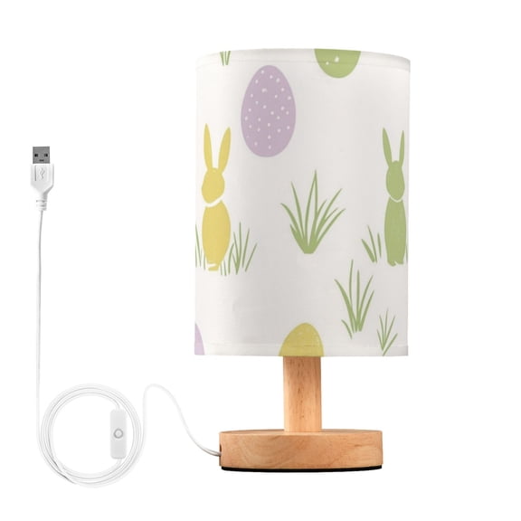 Rabbits Easter Eggs Grass Pastel Color Table Lamp with USB Port LED Warm Light Lamp Night Light Home Decor