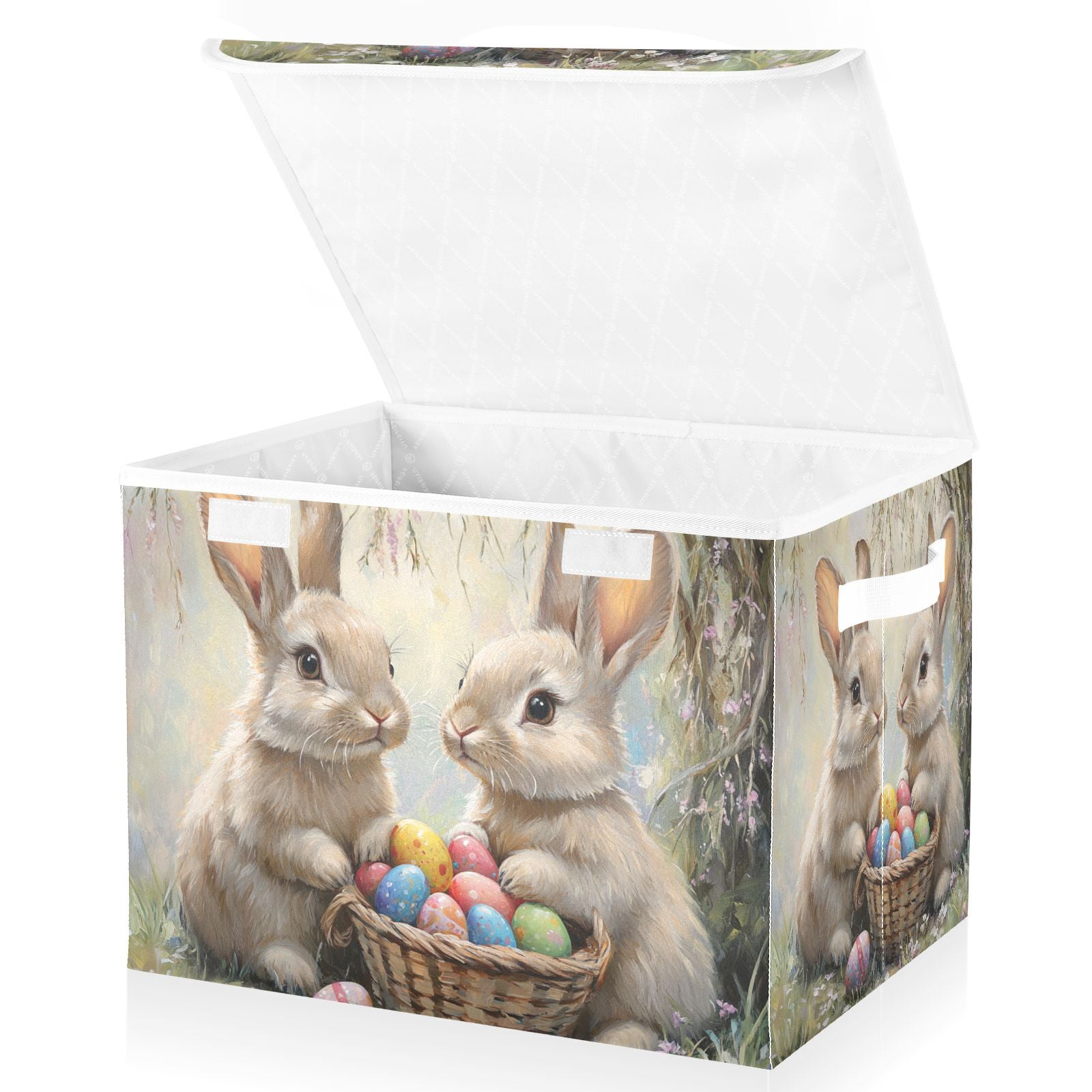 Rabbits Easter Eggs Storage Basket for Shelves Foldable Container Organizer for Organizing Toys Clothes Books with Handles