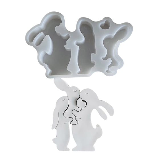 Rabbits Family Figurine Silicone Candle Molds for Epoxy Resin Home Decoration 3D Rabbits Fondant Mold Soap Making Molds