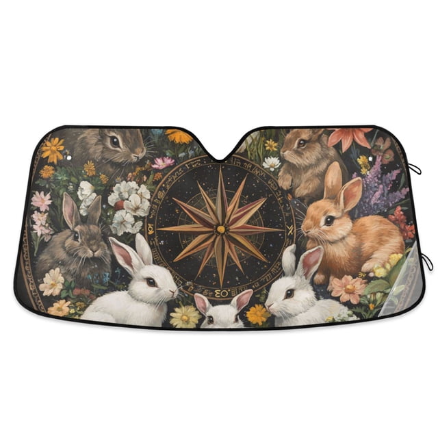 Rabbits Flowers Round Car Windshield Sun Shade Reflector Sunshade ...