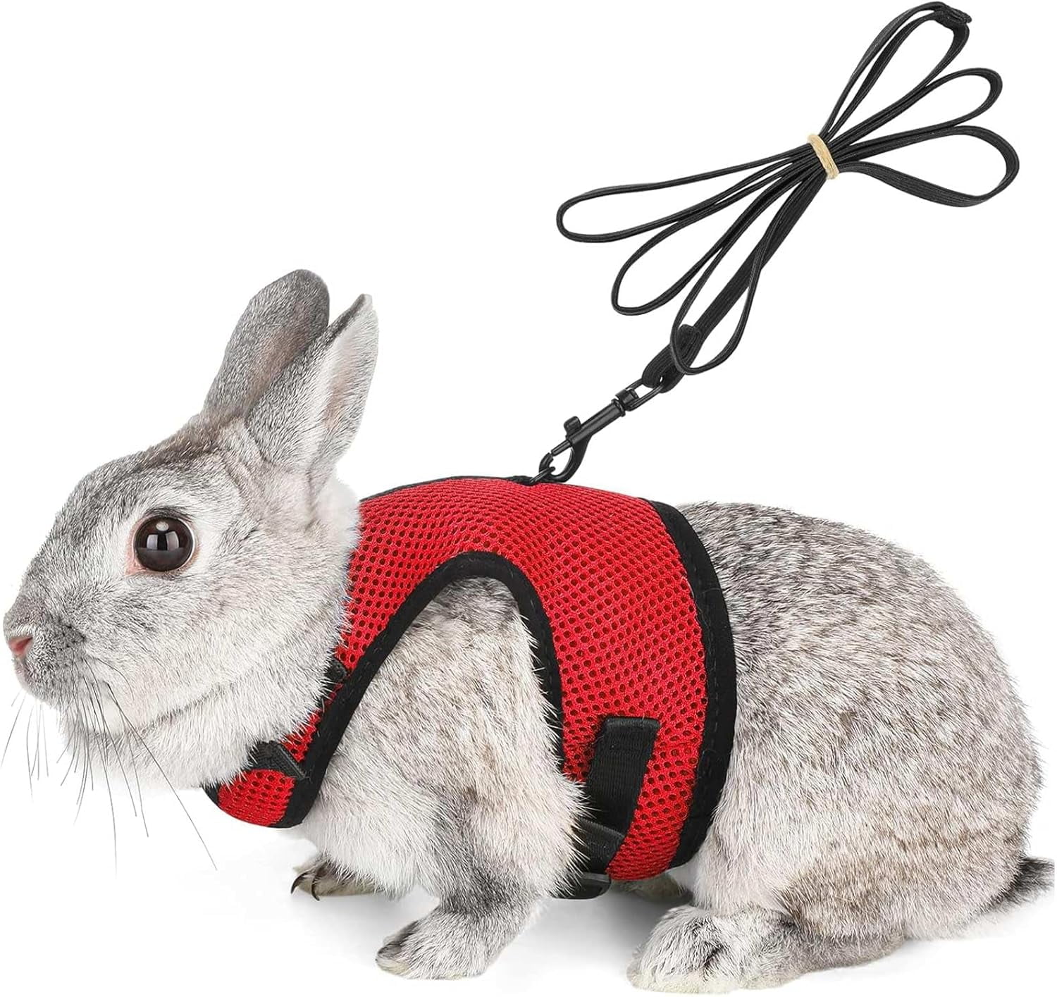 Rabbits Harness, With Elastic Lead, Adjustable Rabbit Harness And Lead Set, Mesh Vest for Hamsters Small Cats Guinea Pig Walking(L, Red)
