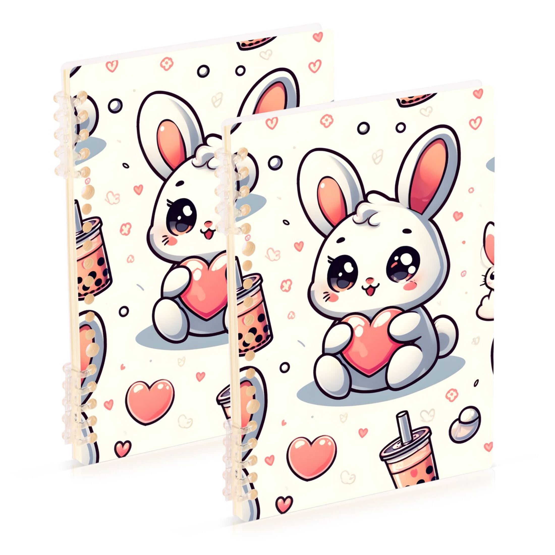 Notebooks Rabbits Rabbits Hearts Milk Tea Ring Binder Notebook Journey Note Diary College ...