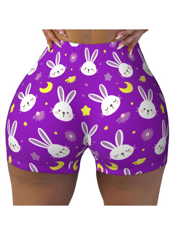 Rabbits Moon Star Workout Shorts For Women Scrunch Butt Lifting Yoga Gym Seamless Booty Biker Shorts X-Large