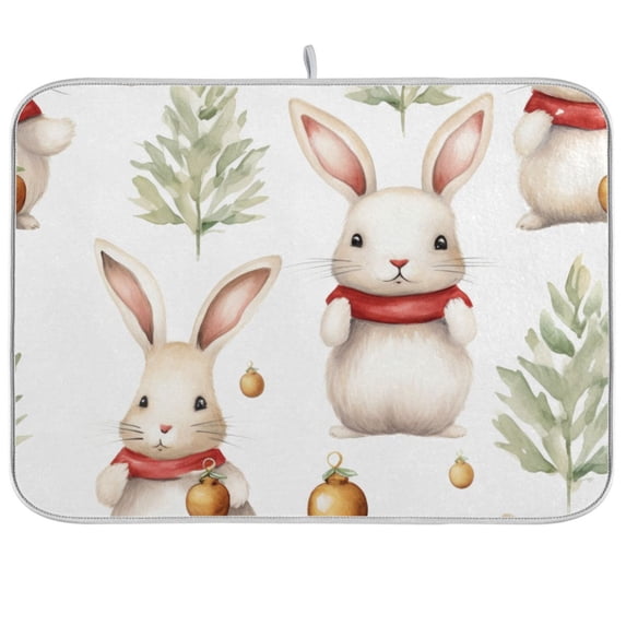 Rabbits Oranges Leaves Dish Drying Mat Dish Drainer Rack Mats Water Absorbent Non-Slip Easy Clean Heat Resistant for Kitchen Counter