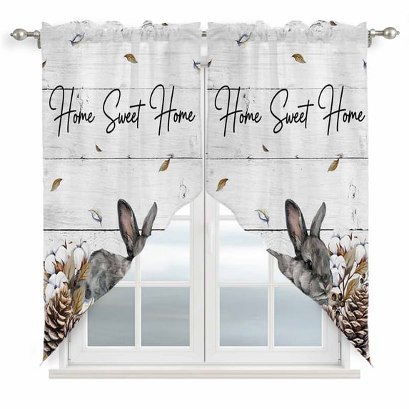 Rabbits Pine Cone Swag Valances for Windows, Kitchen Curtains 36 Inch Length 2 Panels Set, Sweet Home Texture Farmhouse Grey Wooden Short Curtains for Small Windows Rod Pocket Cafe Curtains 28"x36"