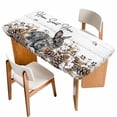 thumbnail image 1 of Rabbits Pine Cone Table Cloths for 5 Foot Rectangle Tables, Sweet Home Texture Farmhouse Grey Wooden Patio Waterproof Elastic Fitted Tablecloths, Washable Rectangular Table Cover for Camping, 1 of 8