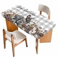 thumbnail image 1 of Rabbits Pine Cone Table Cloths for 5 Foot Rectangle Tables, Sweet Home Texture Grey Plaid Farmhouse Patio Waterproof Elastic Fitted Tablecloths, Washable Rectangular Table Cover for Camping, 1 of 8