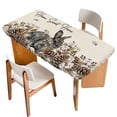 thumbnail image 1 of Rabbits Pine Cone Table Cloths for 5 Foot Rectangle Tables, Sweet Home Texture Rustic Leaf Retro Beige Patio Waterproof Elastic Fitted Tablecloths, Washable Rectangular Table Cover for Camping, 1 of 8