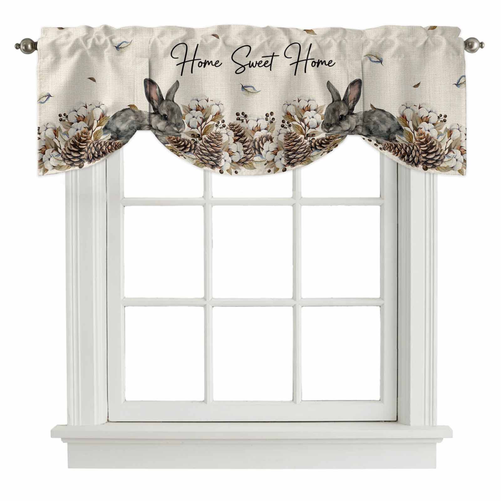 Rabbits Pine Cone Tie Up Valance Curtains for Windows, Kitchen Curtains ...