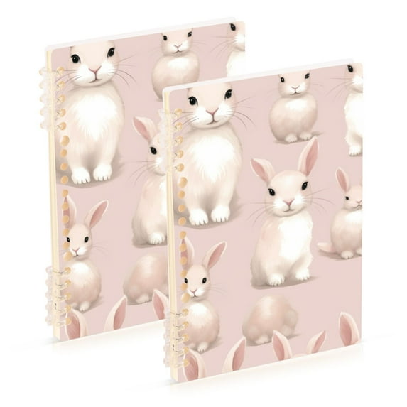 Rabbits Pink Ring Binder Notebook Journey Note Diary College Ruled Spiral Notebook Study Loose Leaf Paper A5 60 Pages
