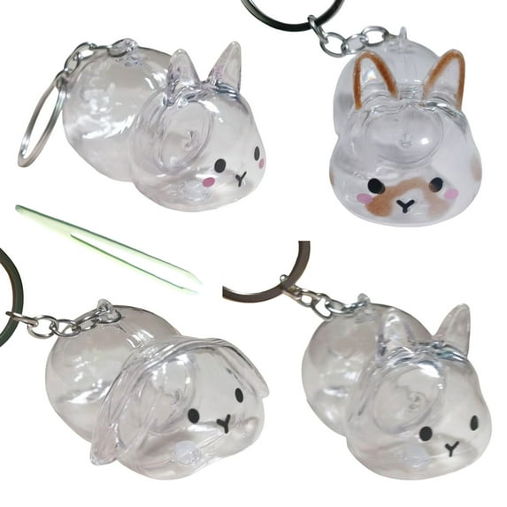 Rabbits Shape Plastic Clear Hair Collector Keychain Multifunctional Pet Furs Storage Box Organizers For Home Decors Gift