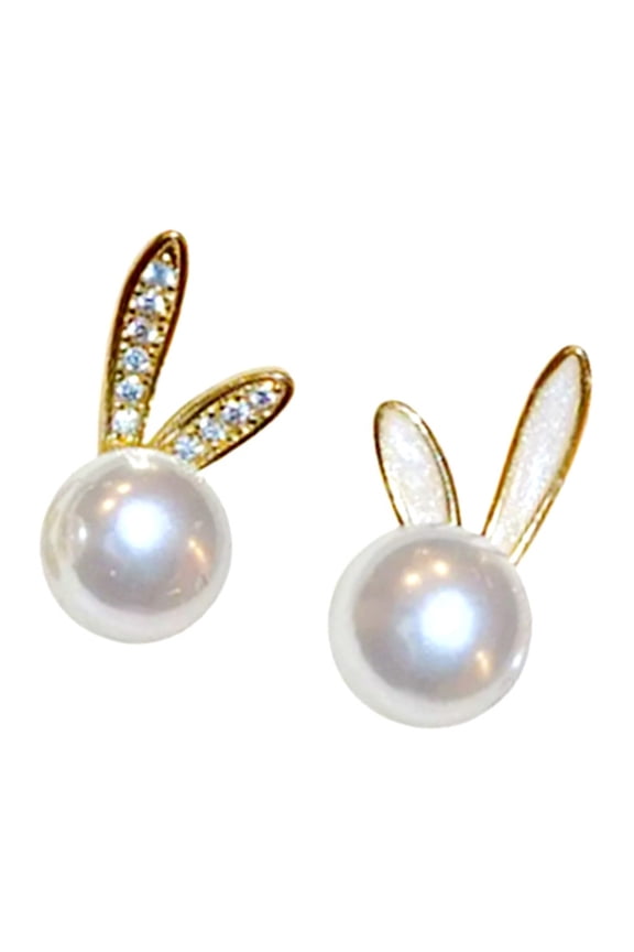 Rabbits Shaped Studs Earrings With Imitation Pearls Spring Fashion Jewelry Pearls Accent Easter Accessory For Ladies