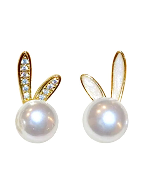 Rabbits Shaped Studs Earrings With Imitation Pearls Spring Fashion Jewelry Pearls Accent Gift Easter Accessory For Ladies