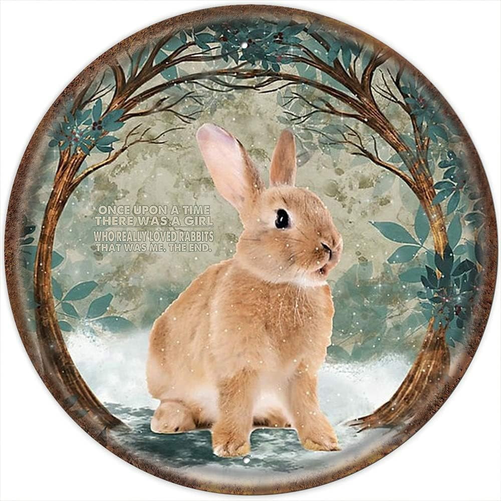 Rabbits Vintage Round Metal Tin Signs Decor Funny Rabbit Sign Bunny ...