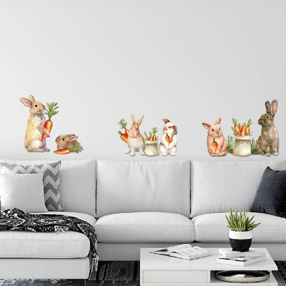 Rabbits Wall Stickers Cartoon Animal Decals DIY Art Easter Bunnies ...