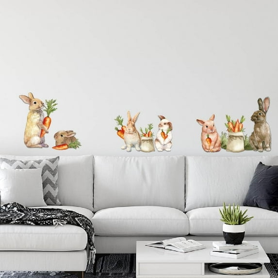 Rabbits Wall Stickers Cartoon Animal Decals DIY Art Easter Bunnies Carrot Art Home Decor for DIY
