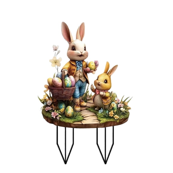 Rabbits Yard Stake Easter Rabbits With Eggs Garden Stake Sign Art Garden Stakes Decorative Outdoor Rabbits Sign