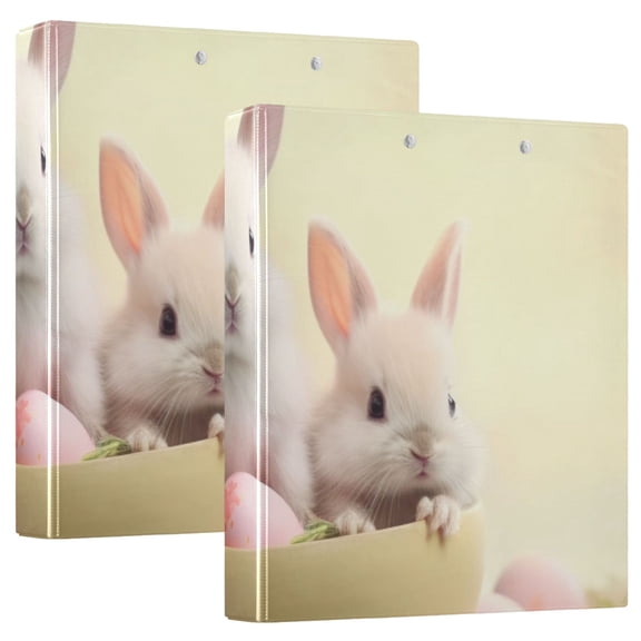 Rabbits and Easter Eggs 3 Ring Binders 1.5 inch Hardcover File Folders with Interior Pockets A4 Size Organizer for School Office Hospital