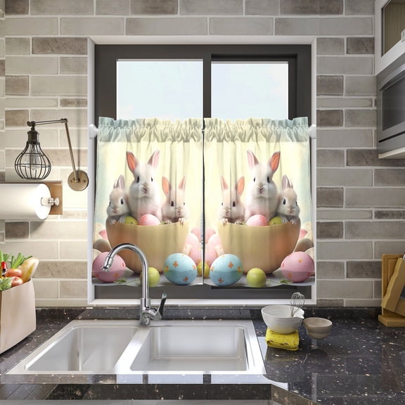 Rabbits and Easter Eggs Kitchen Curtains Half Tier Curtain 2 Rod Pockets Bathroom Bedroom Cupborad Living Room 27"x24"