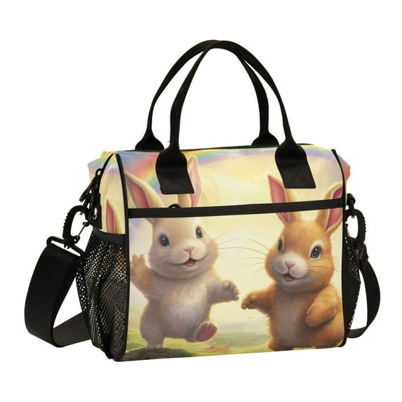 Rabbits and Rainbow Grassland Cooler Bag Lunch Bag Soft Cooler Cooling Tote Insulated Lunch Box for Adult Men Women