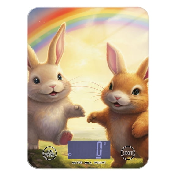 Rabbits and Rainbow Grassland Food Scale Digital Kitchen Scale Waterproof Tempered Glass Tare Function 11 lb for Baking Cooking Meal Prep