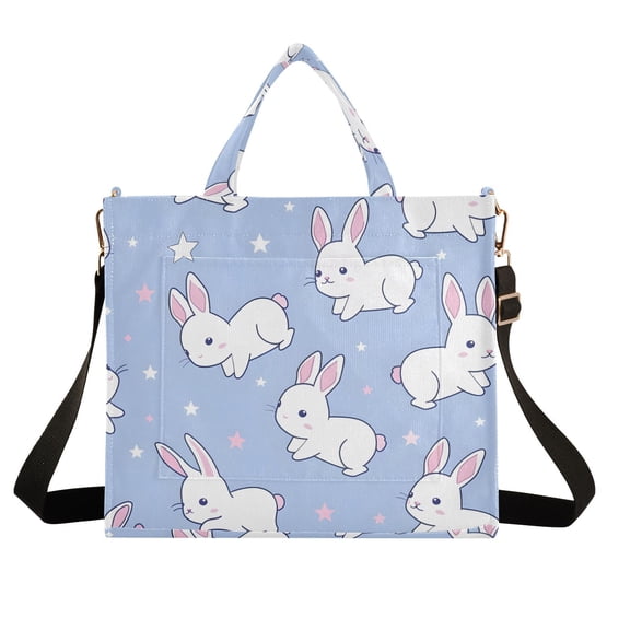 Rabbits and Stars Corduroy Tote Bag Handbag Large Messenger Bag Shoulder Crossbody Zipper Bag Purse