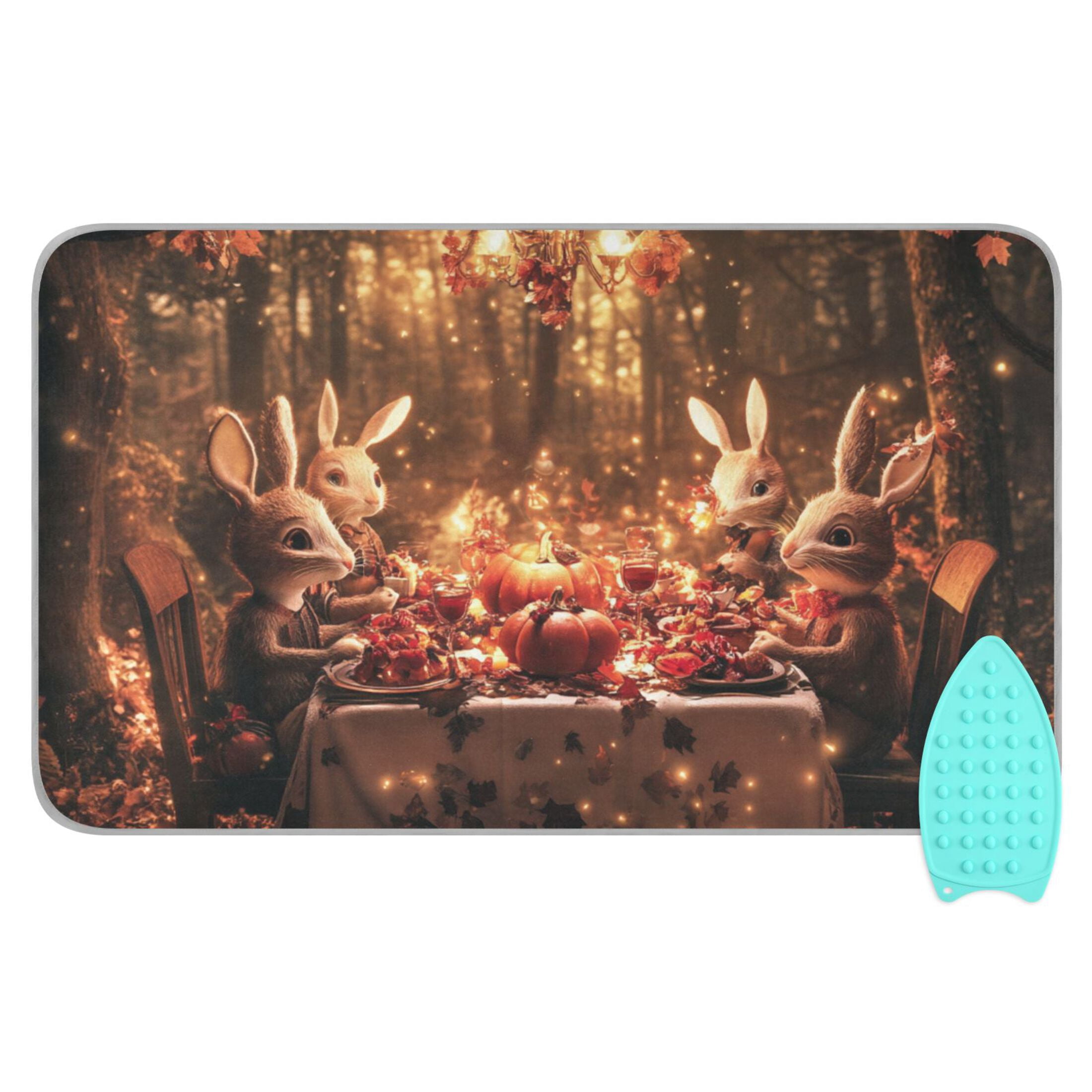 Rabbits for Dinner in Fall Ironing Mat Blanket for Table Top Travel Portable Ironing Board Pad 47.2x27.6 Inch