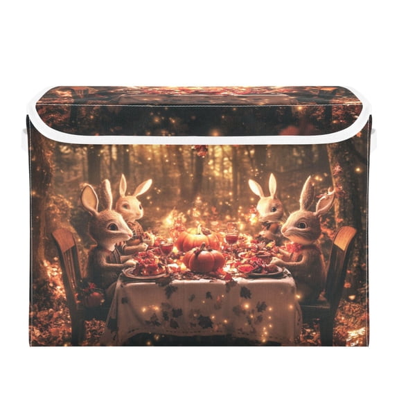 Rabbits for Dinner in Fall Large Storage Bins with Linen Collapsible Lid Storage Box 16.7 x 12.6 x 11.8in