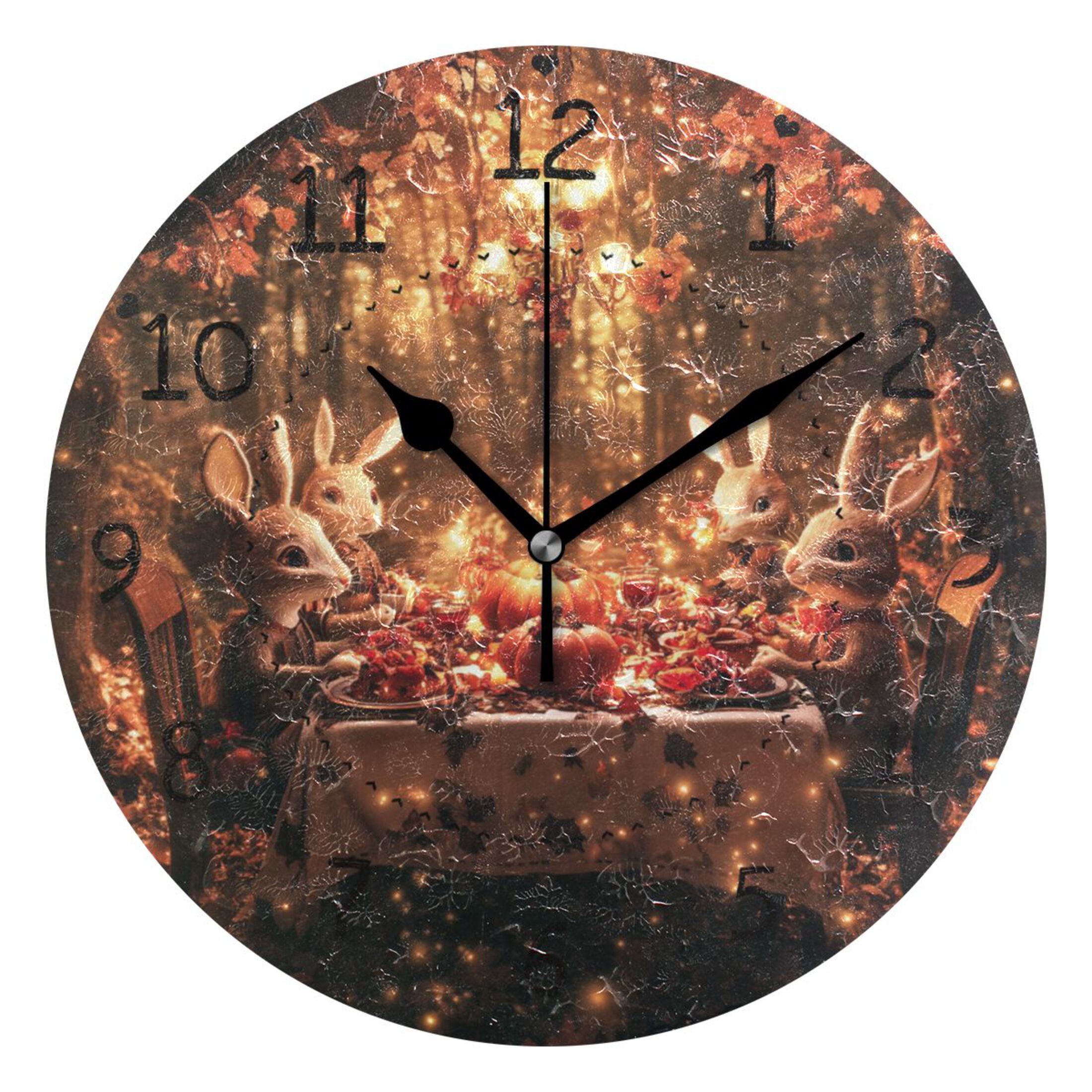 Psychedelic Rabbit Clock Rabbits for Dinner in Fall Round Wall Clock Silent Battery Operated ...