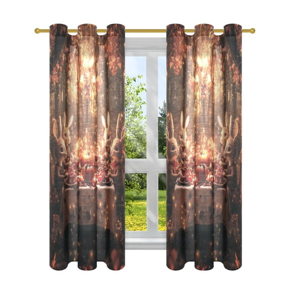 Rabbits for Dinner in Fall Semi Sheer Curtains for Living Room Bedroom Set of 2 Insulated Window Drapes