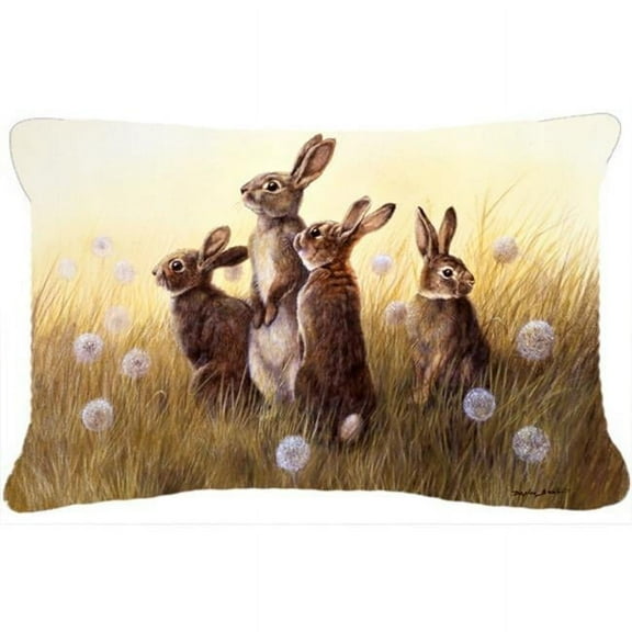 Rabbits in the Dandelions Fabric Decorative Pillow