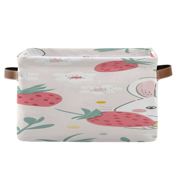 Rabbits with Berries Flowers Leaves Square Storage Bins with Handles Collapsible Containing Box 1 Pack