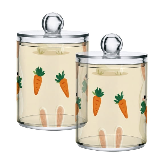 Rabbits with Carrots Cartoon Translucent Plastic Cans Storage Canisters with Lid Set of 2