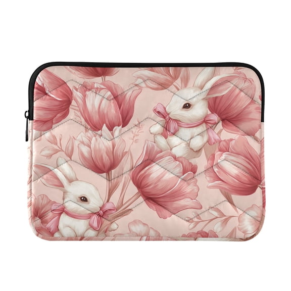 Rabbits with Pink Bows Tulips Quilted Laptop Protective Cases Computer Sleeves Tablet Bags Briefcases L