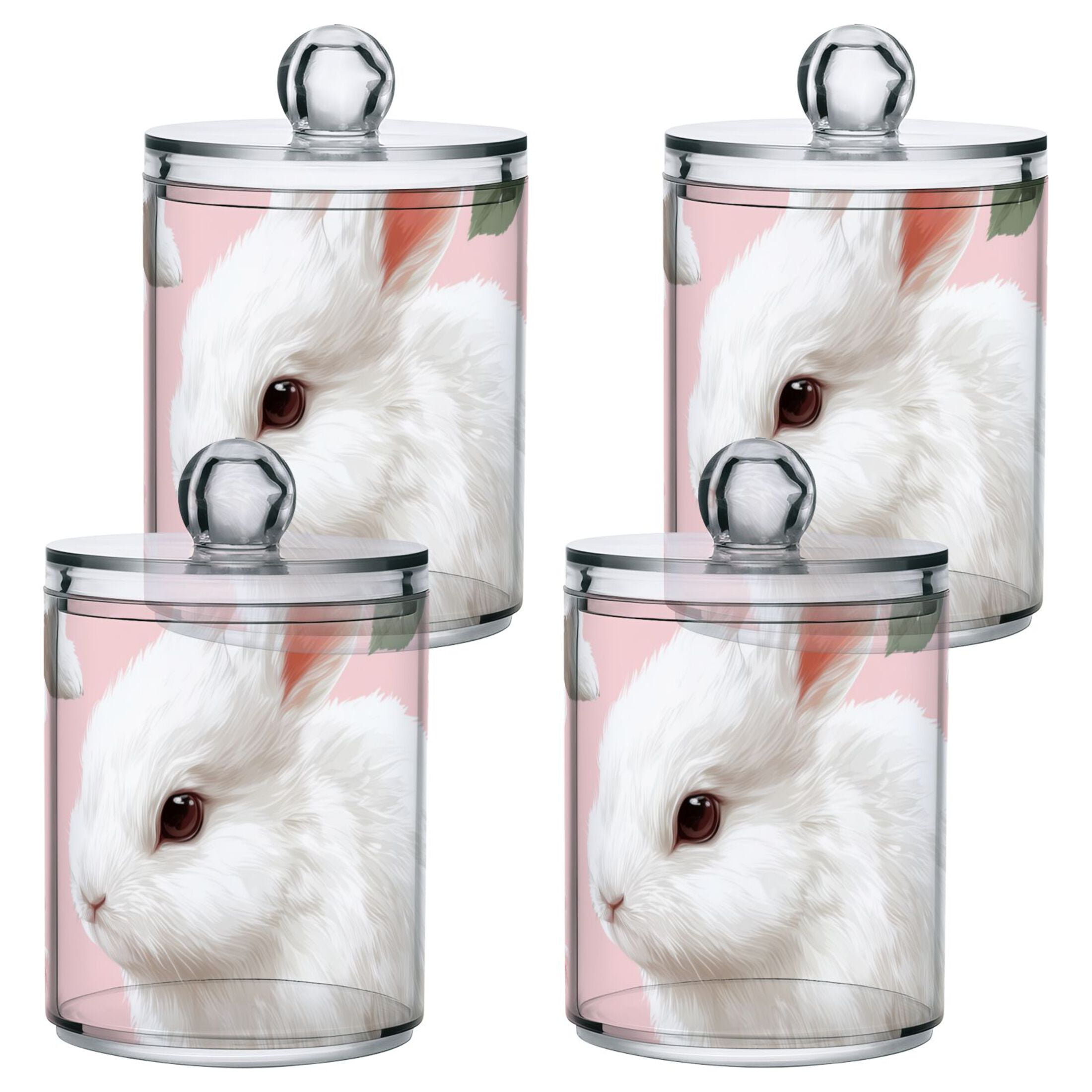Rabbits with Pink Roses Adorable Translucent Plastic Cans Storage ...