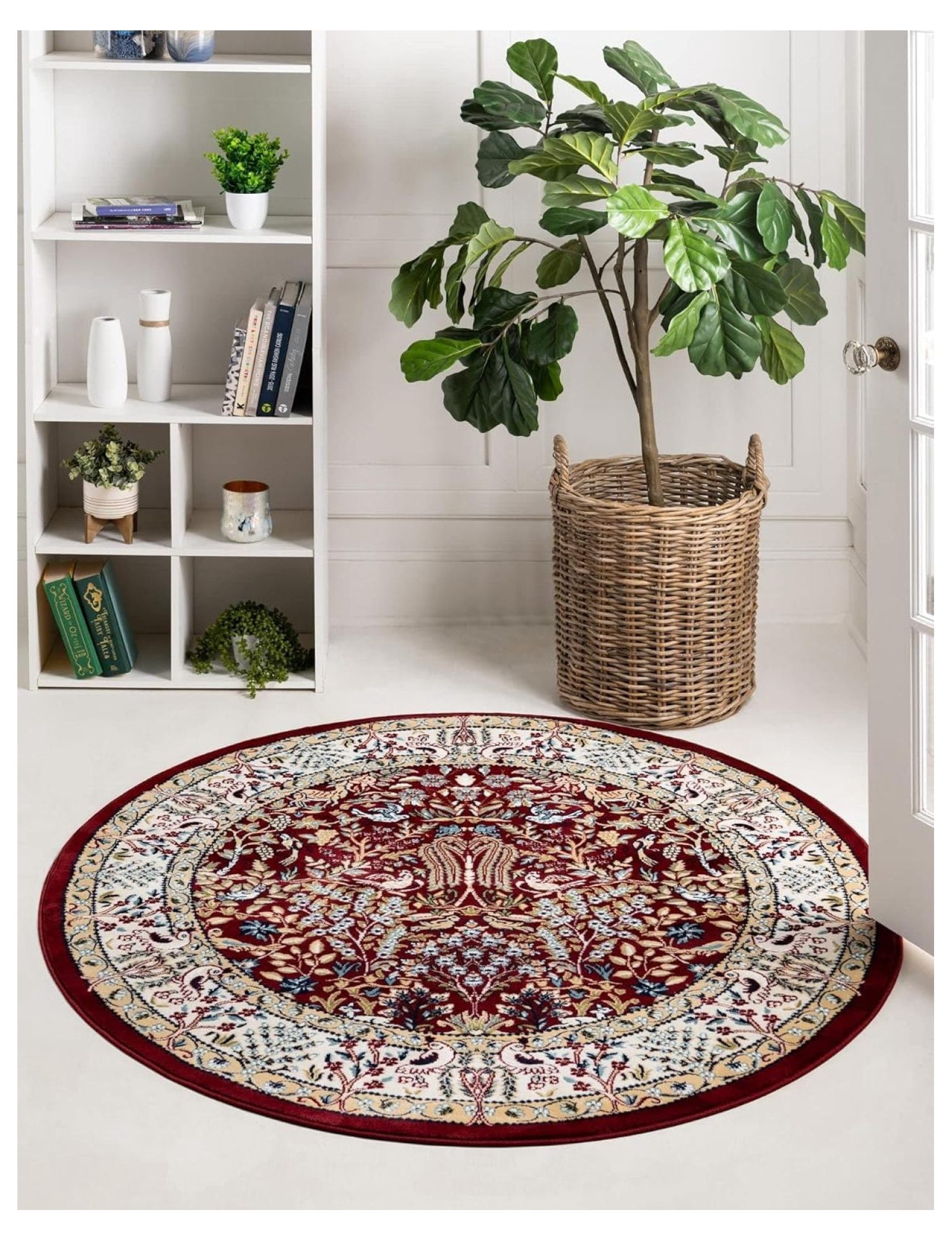 Round Maroon Rug Rabia Collection Rug – 5' Round Burgundy Low Rug Perfect for Kitchens ...