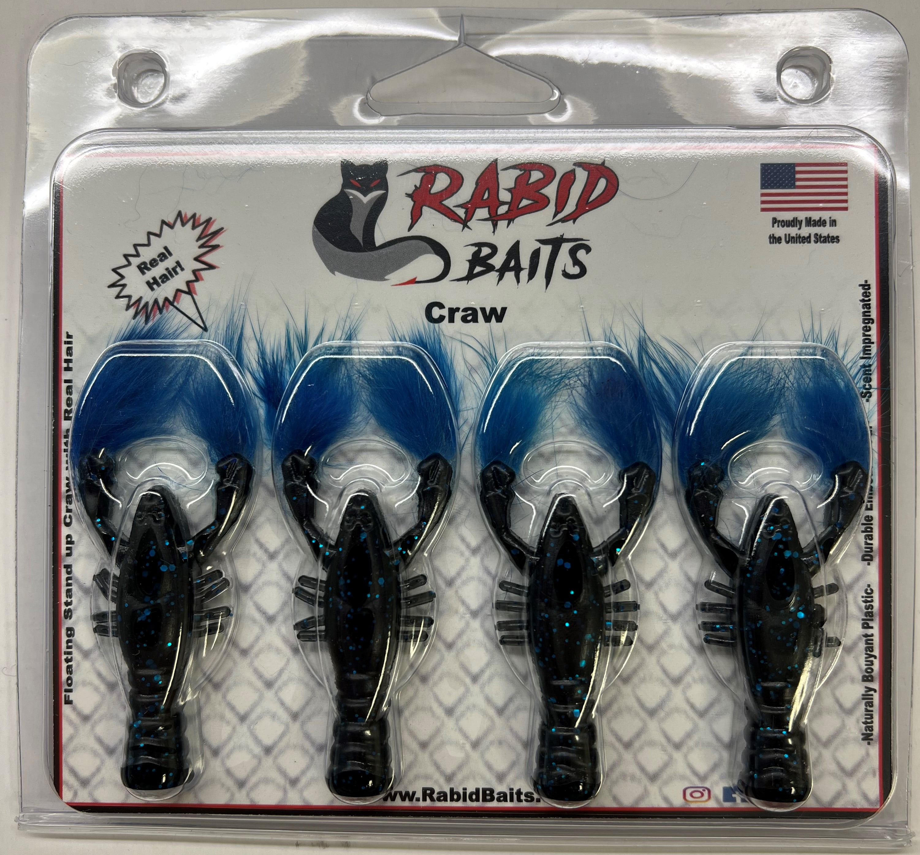 Rabid Baits Rabid Craw Plastic Crawfish Black and Blue 3in 4pk